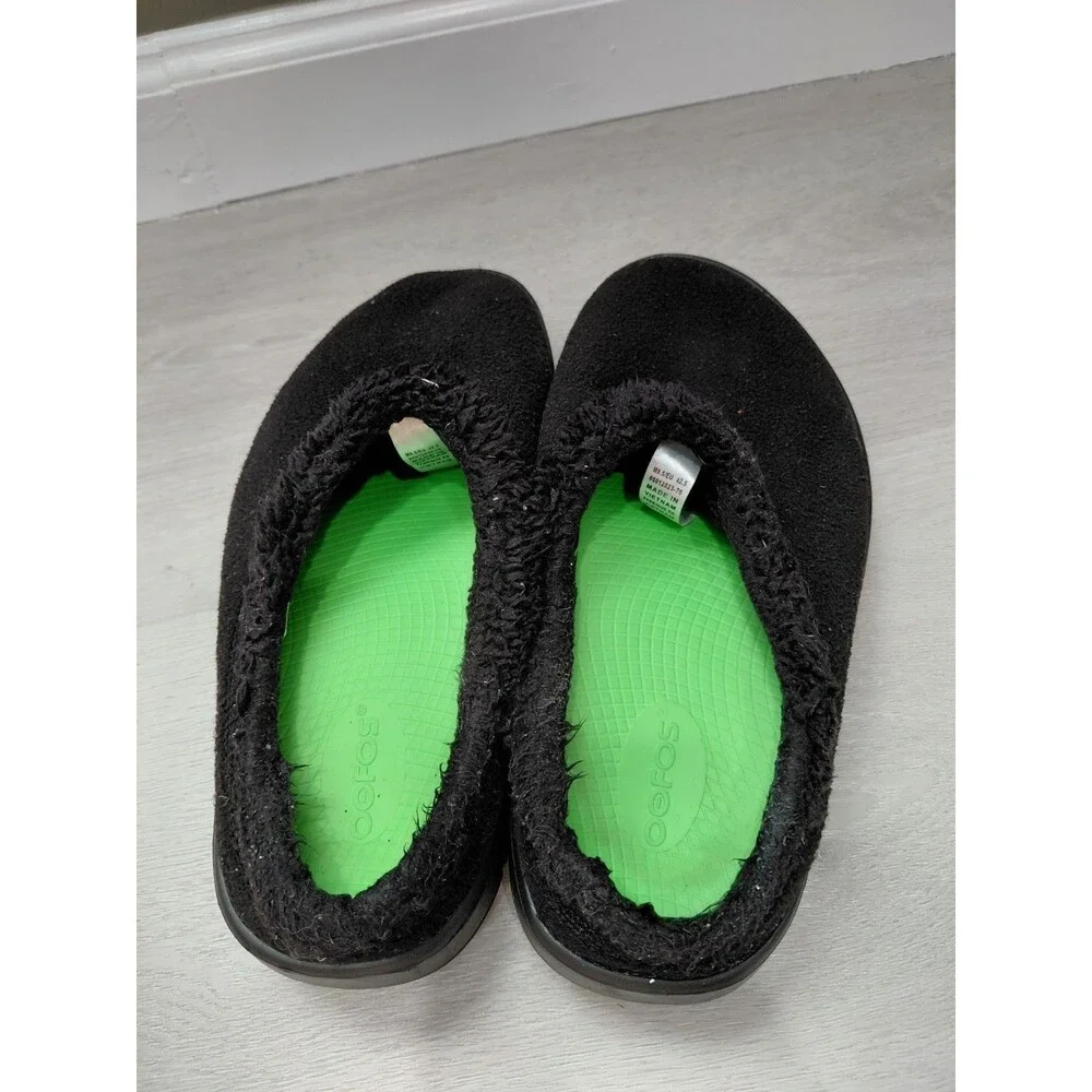 OOFOS OOcoozie Mule Men's 9.5(EU 42.5) Slip On Recovery Shoes Black Sherpa